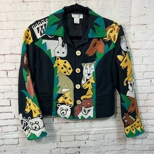 ANAGE Safari Animal Jacket XS Black 100% Cotton Rayon Lining Women Art To Wear